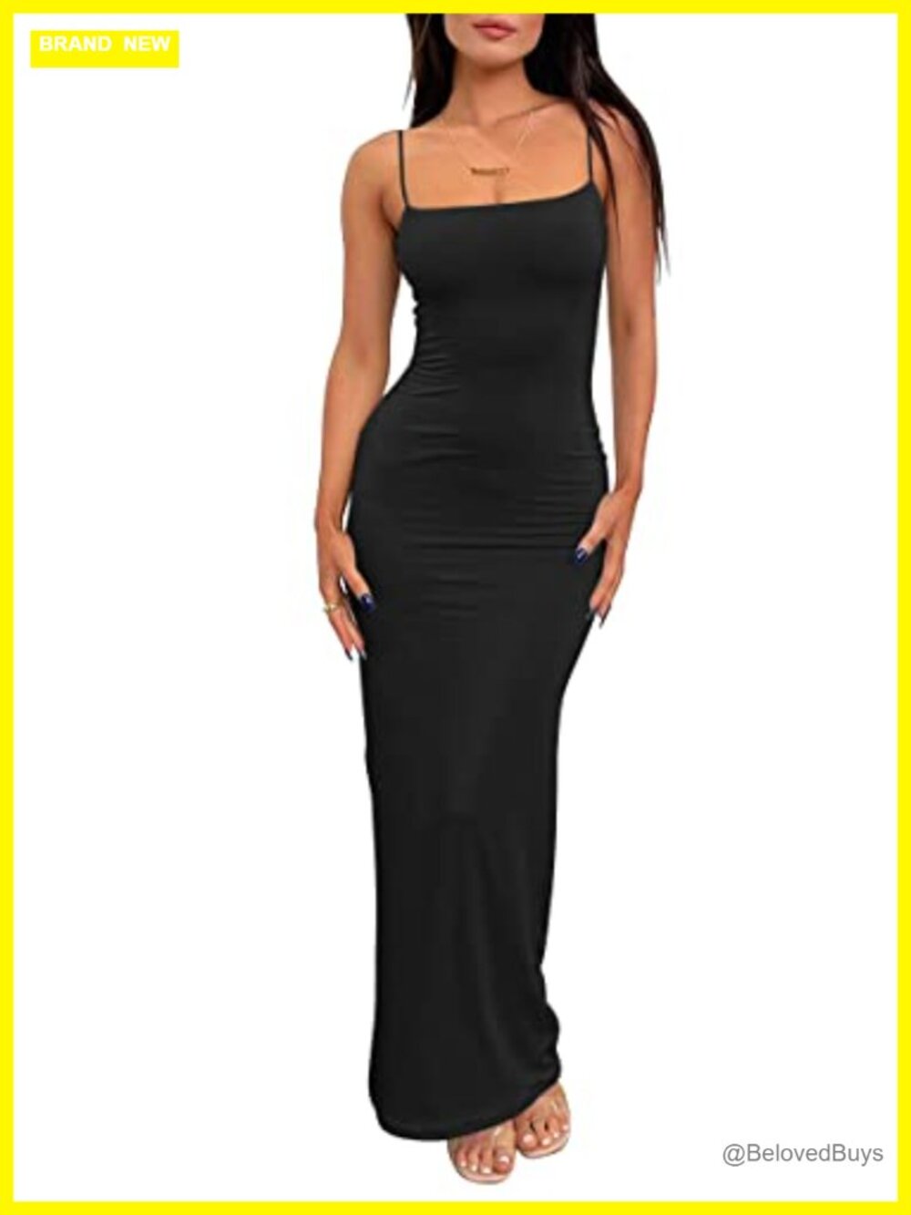 Double Lined Bodycon Maxi Slip Dress Spaghetti Strap Summer